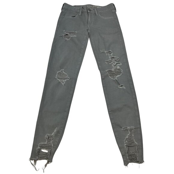 American Eagle Outfitters Women’s Distressed Jeggings Low Rise Gray Size 0 - Picture 1 of 9